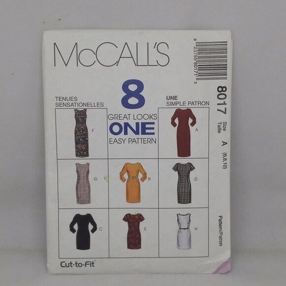 McCalls Sewing Pattern 8017-8 in 1 Pattern-Size 6-8-10-Shift Dress-Uncut-F/F-Vtg - Picture 1 of 6